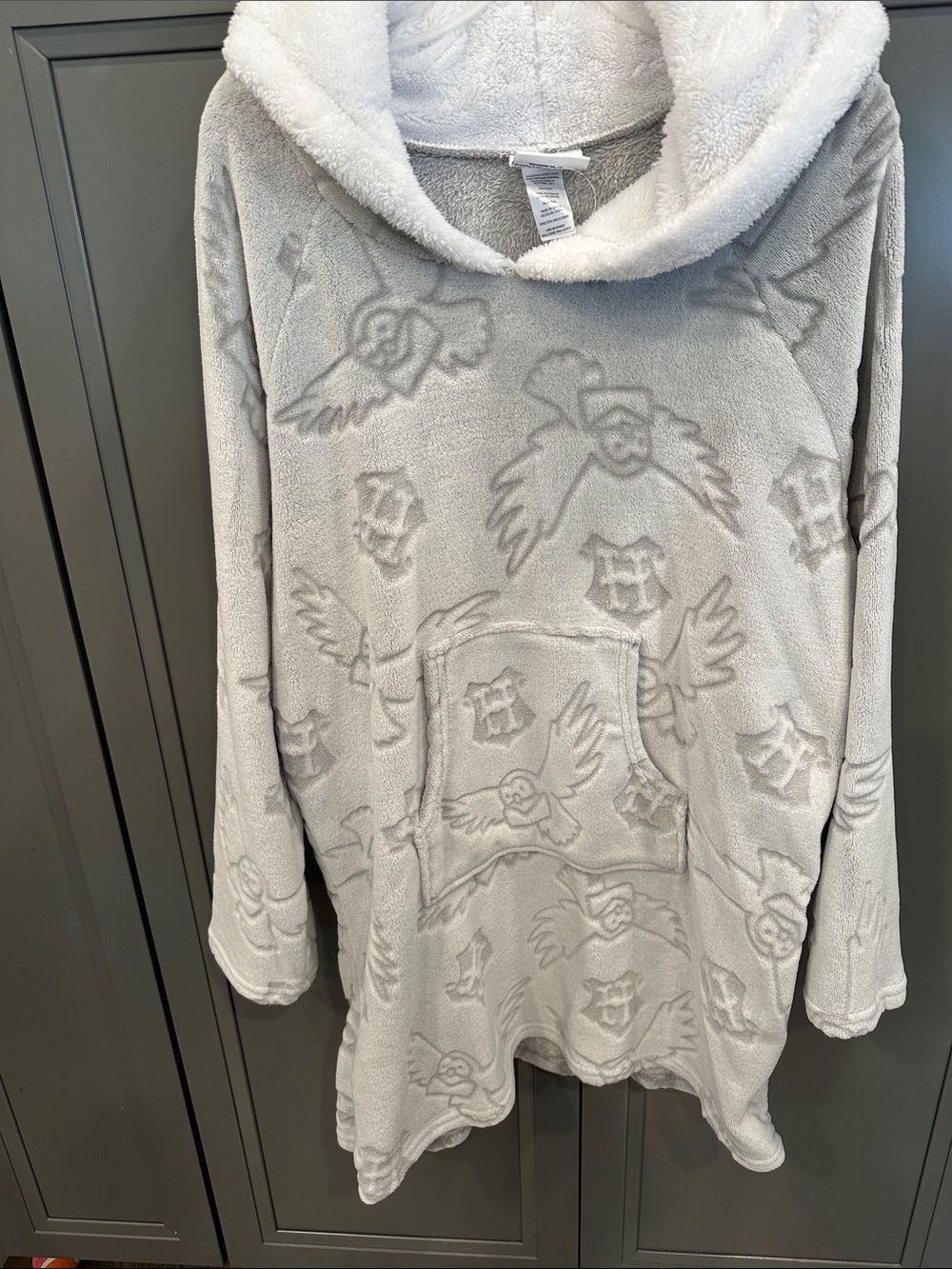 Plush Hooded Cowl Sweater in Light Gray